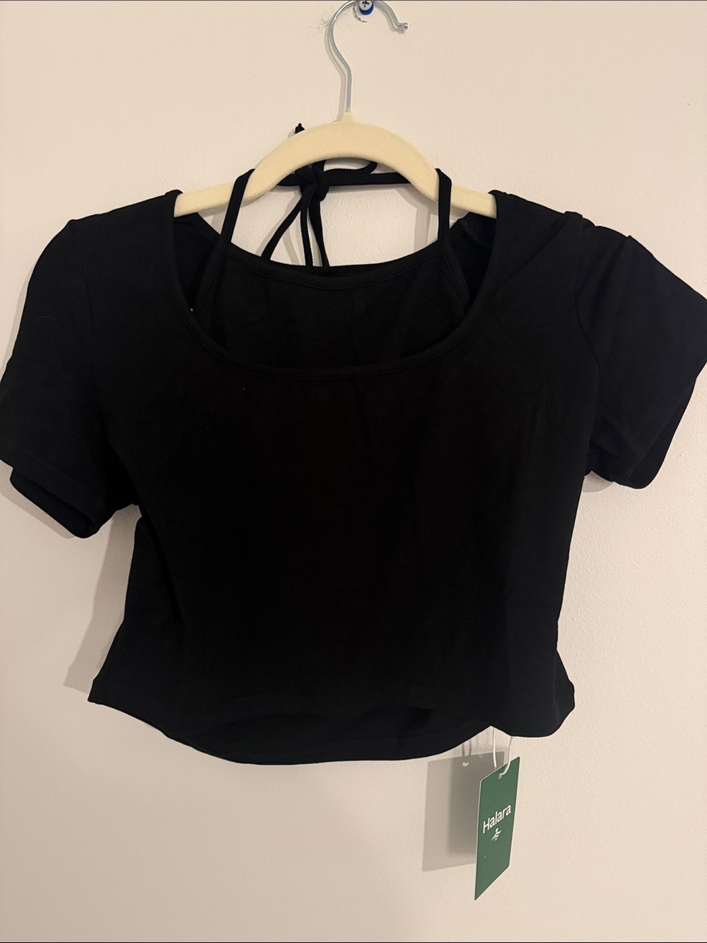 Black Women's Crop Top with Attached Inner Halter, Lots of Stretch, Size L